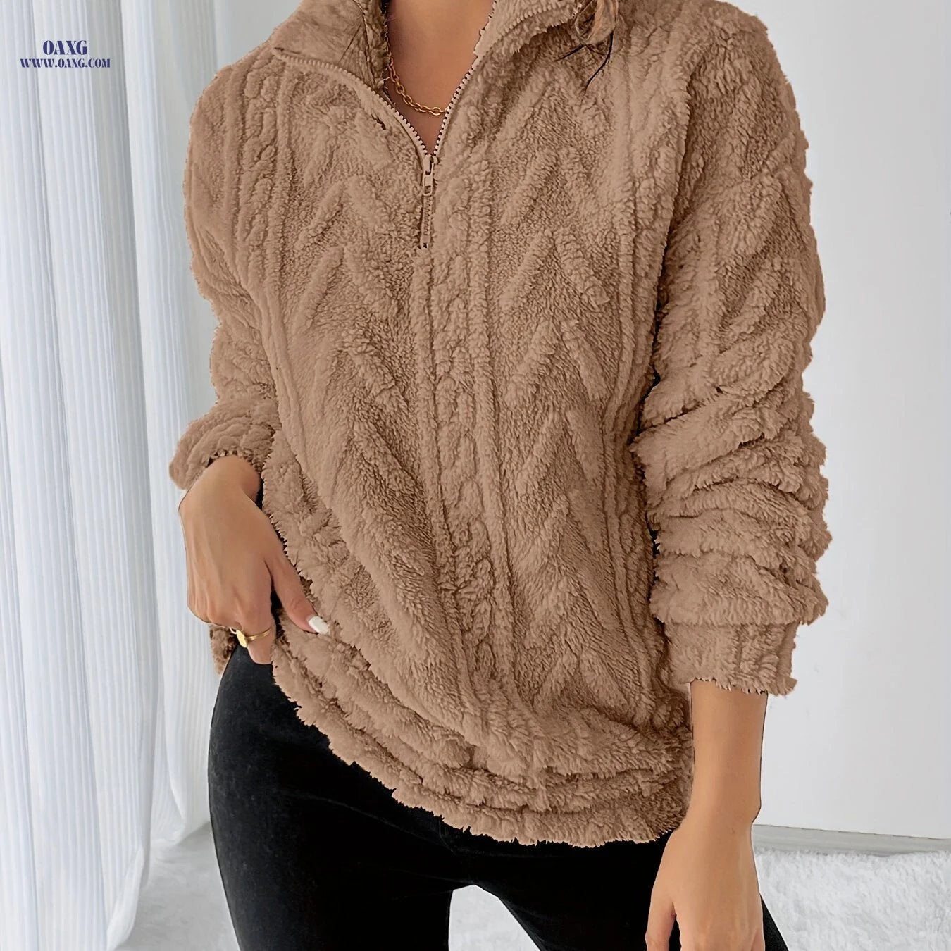 Autumn Winter Women'S Fashion Casual Versatile Warm Fleece Sweatshirt   OAXG 