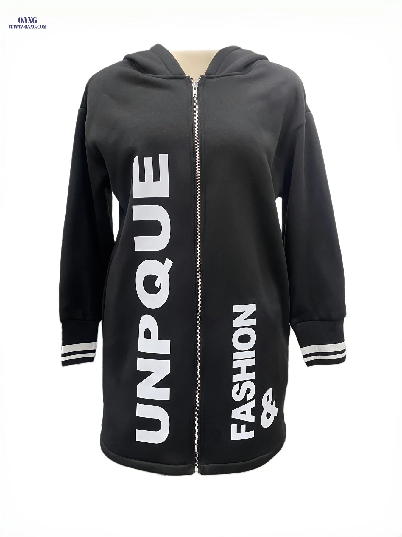 Women'S Hooded Coat, New Autumn And Winter Style with Letter Print, Pocket, And Zipper Design, Long Hooded Sweatshirt for Everyday Wear, Casual Long-Sleeve Outerwear. [Jiang Ye]   OAXG 