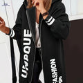 Women'S Hooded Coat, New Autumn And Winter Style with Letter Print, Pocket, And Zipper Design, Long Hooded Sweatshirt for Everyday Wear, Casual Long-Sleeve Outerwear. [Jiang Ye]   OAXG 