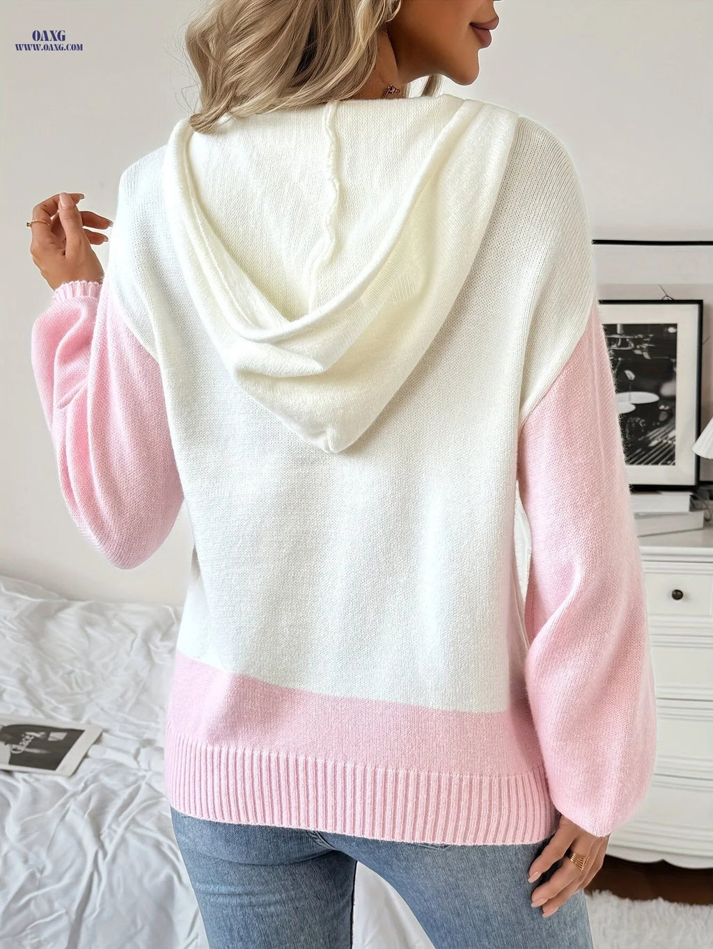 Women'S Color-Blocked Cardigan with a Hooded Design, Sweater Jacket   OAXG Mixed colors / S
