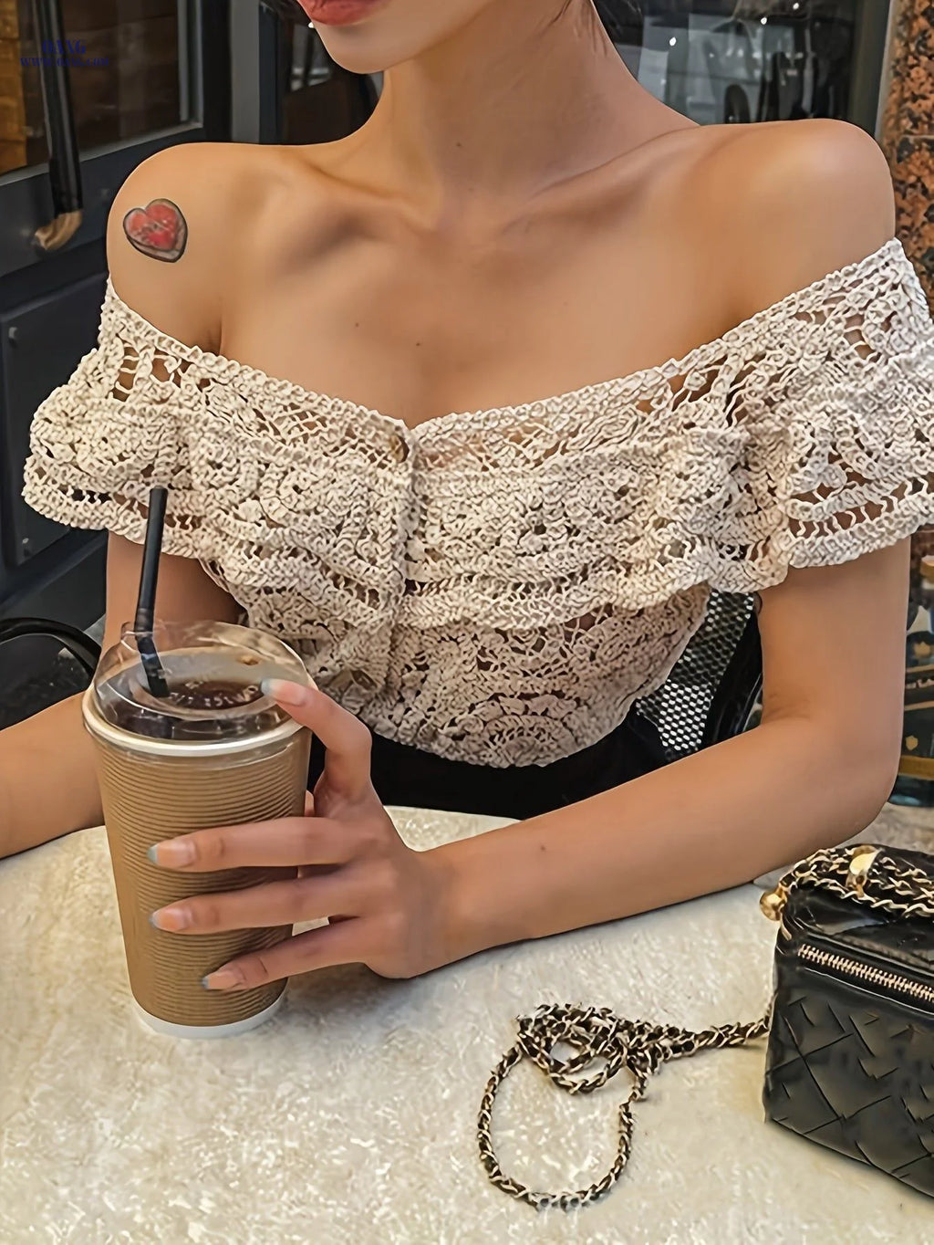 Korean Style Spring Summer New Women'S Sexy Low-Neck Round Neck Lace Trim Crochet Hollow Short Sleeve Sweater Hollow Short Sleeve Cardigan Top   OAXG Beige / S