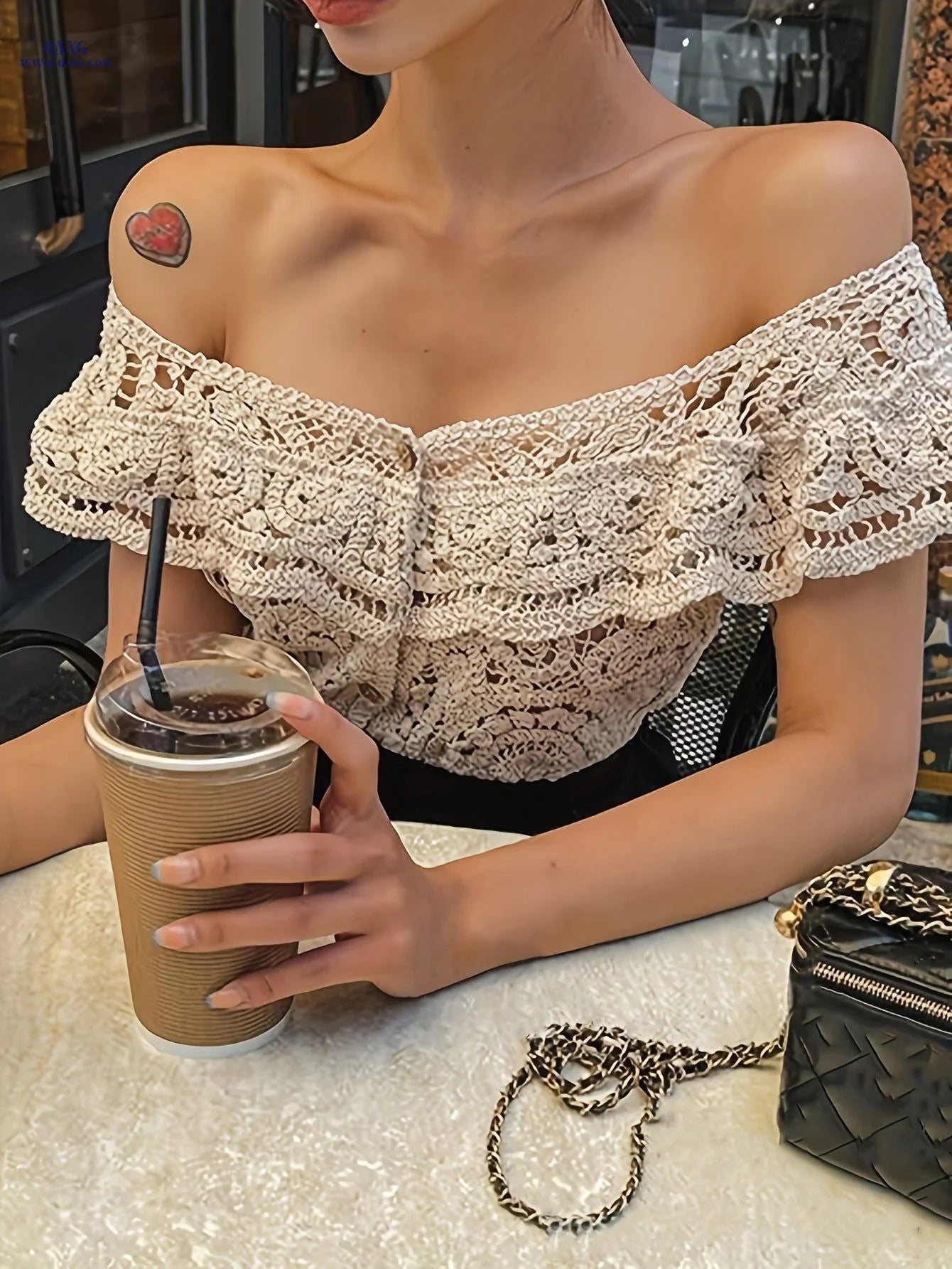 Korean Style Spring Summer New Women'S Sexy Low-Neck Round Neck Lace Trim Crochet Hollow Short Sleeve Sweater Hollow Short Sleeve Cardigan Top   OAXG Beige / S