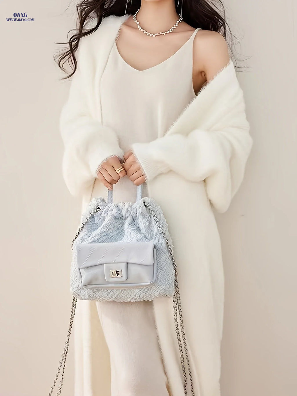 2025 Autumn/Winter New Arrival Mid-Length Buttonless Outerwear, Women's Fashion Korean Style Petite Lazy Look Faux Mink Soft White Cardigan   OAXG White / Asian S/M