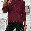 New Ribbed Hooded Sweatshirt, Loose-Fit Pullover, Versatile Casual Solid Color Hooded Sweatshirt for Women, Ideal for Autumn and Winter Commuting   OAXG 
