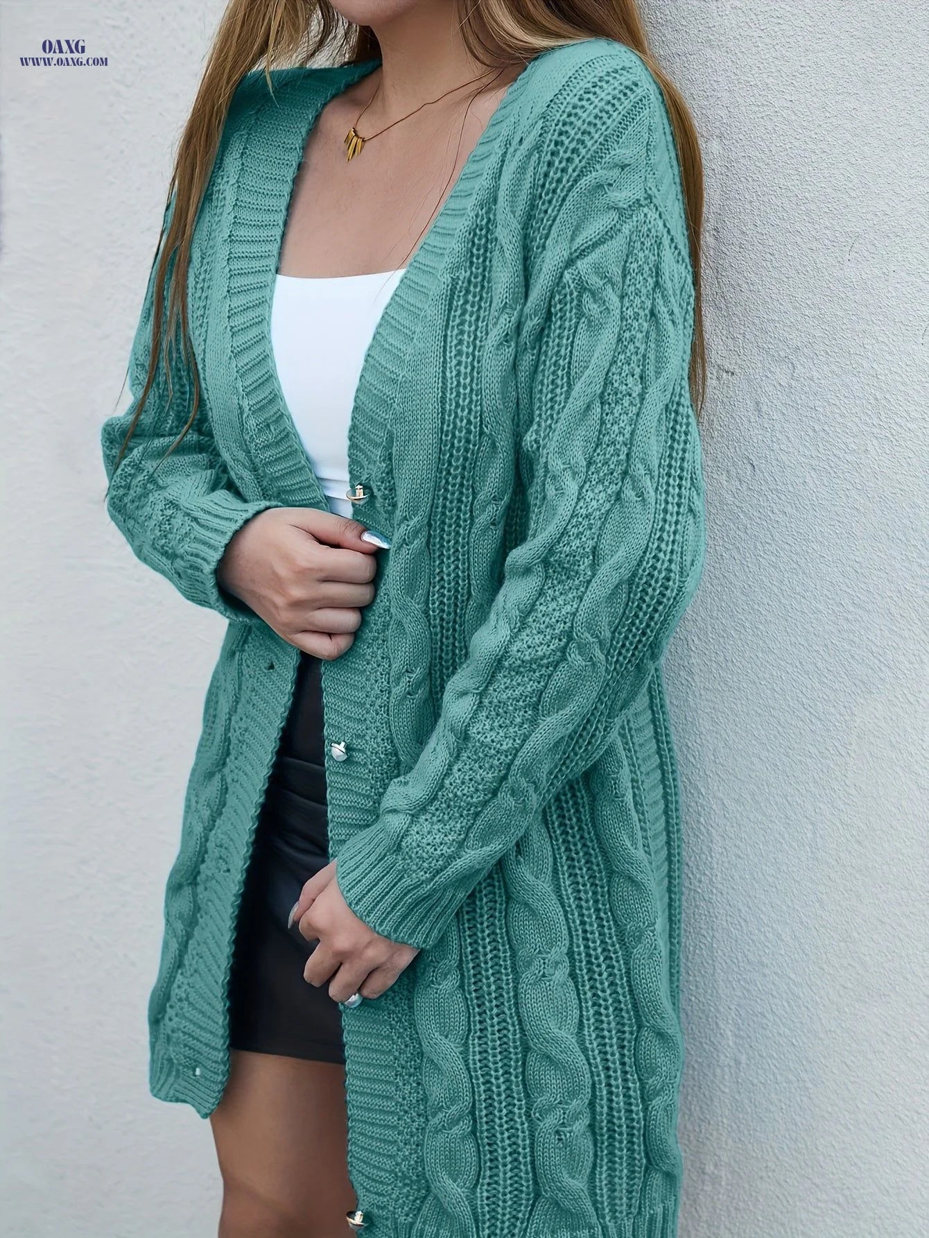 Women's V-Neck Long Cardigan Sweater Coat   OAXG Lake Blue / S