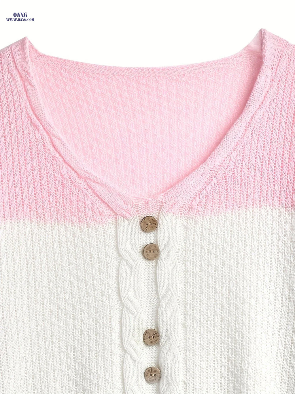 Casual Sweater, V-Neck Pullover, Contrast Striped Design, Fake Buttons, Women'S Clothing   OAXG Multicolor / S