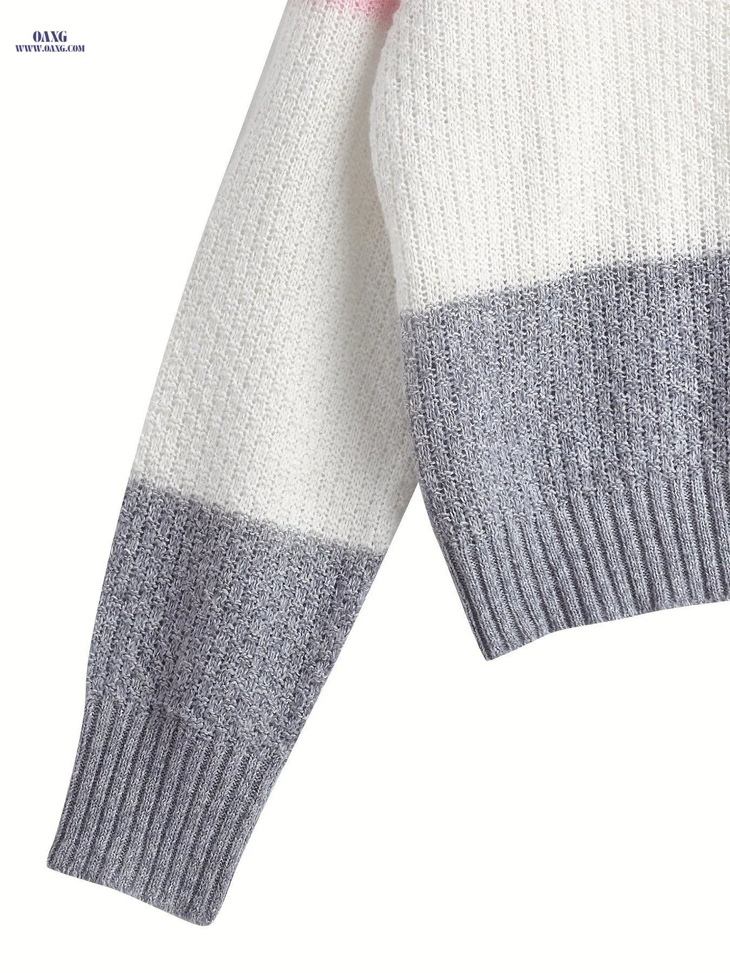 Casual Sweater, V-Neck Pullover, Contrast Striped Design, Fake Buttons, Women'S Clothing   OAXG Multicolor / S