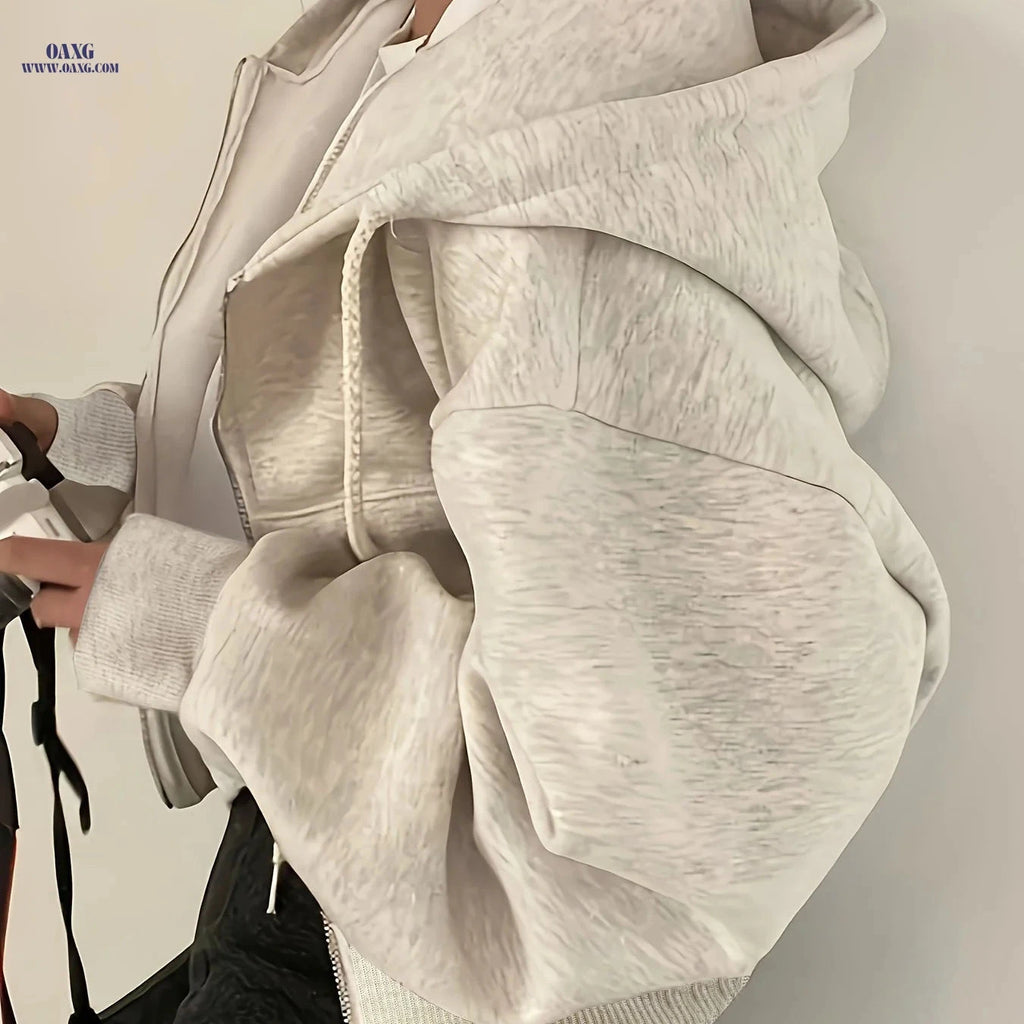 OAXG Y2K Hooded Sweatshirt - Micro Elasticity, Solid Color Design   OAXG 