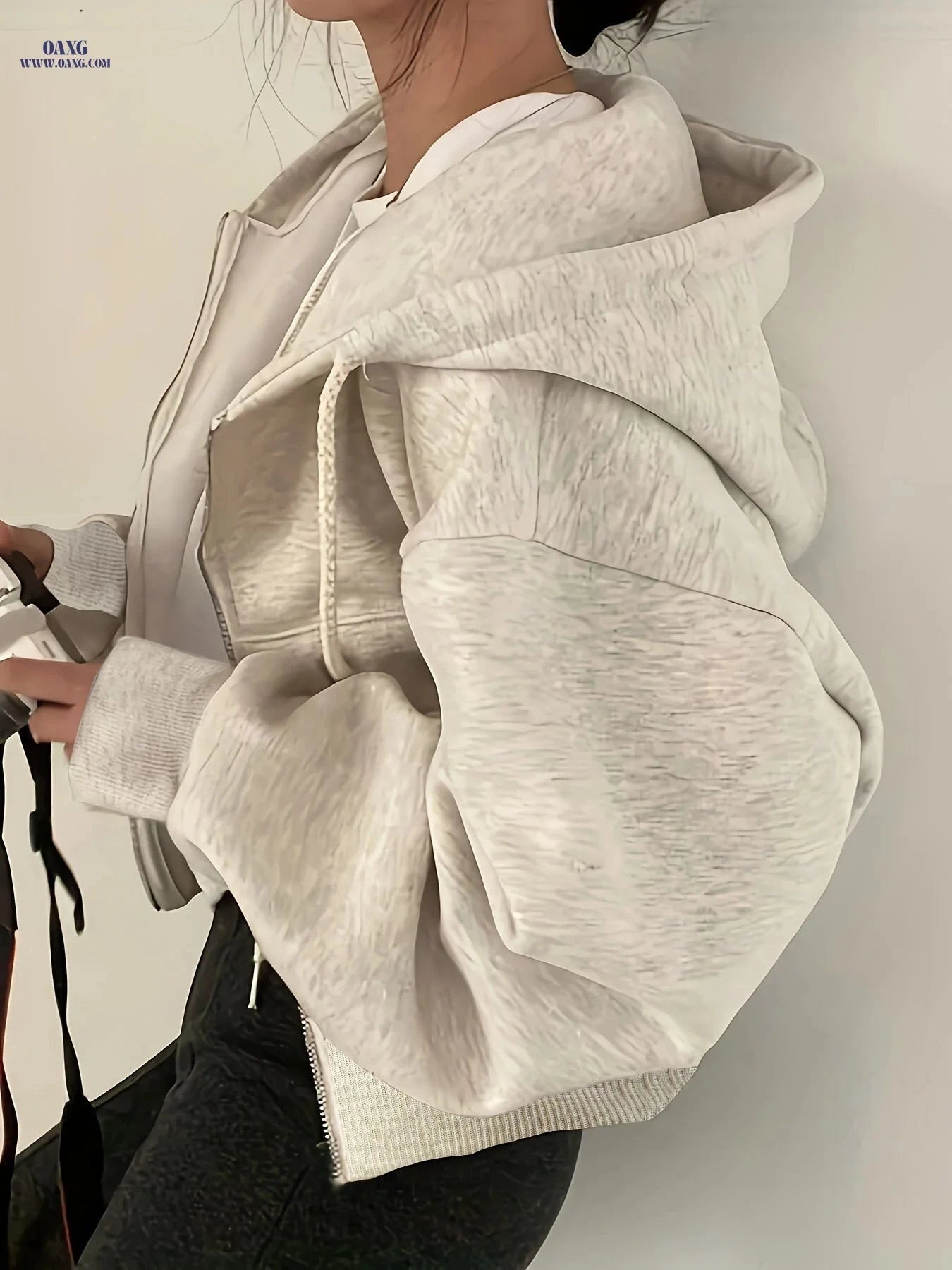 OAXG Y2K Hooded Sweatshirt - Micro Elasticity, Solid Color Design   OAXG 