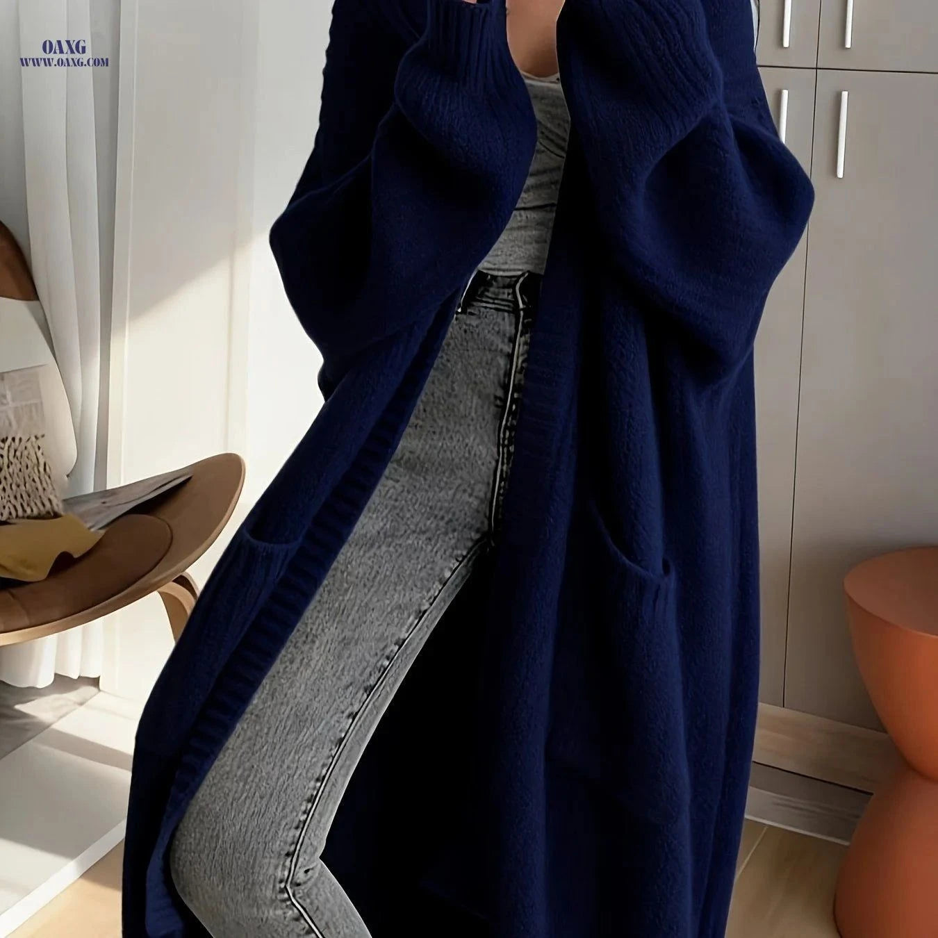 OAXG Y2K Long Cardigan Sweater - Stylish Long Sleeve, Solid Color   OAXG Black / XS