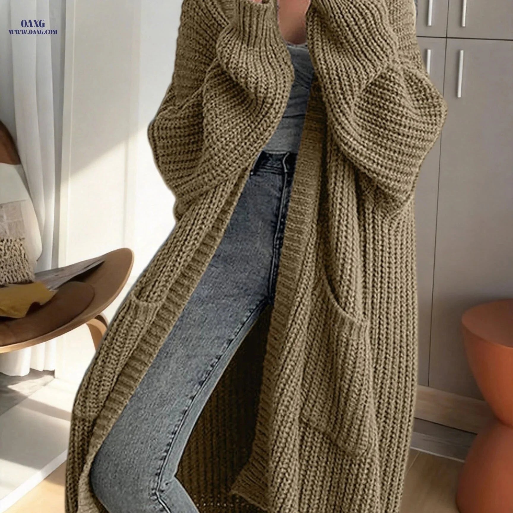 OAXG Y2K Long Cardigan Sweater - Stylish Long Sleeve, Solid Color   OAXG Black / XS