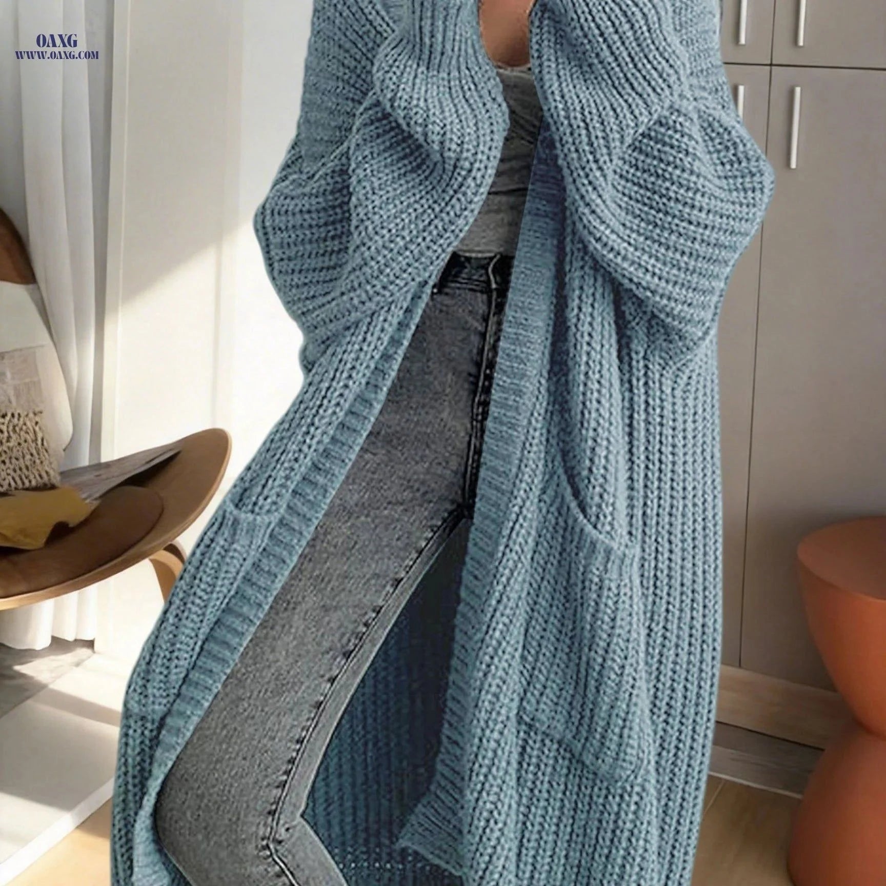 OAXG Y2K Long Cardigan Sweater - Stylish Long Sleeve, Solid Color   OAXG Black / XS