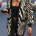 OAXG Zebra Stripe Drop-shoulder Cardigan - Elegant Style for All Seasons   OAXG Black / S