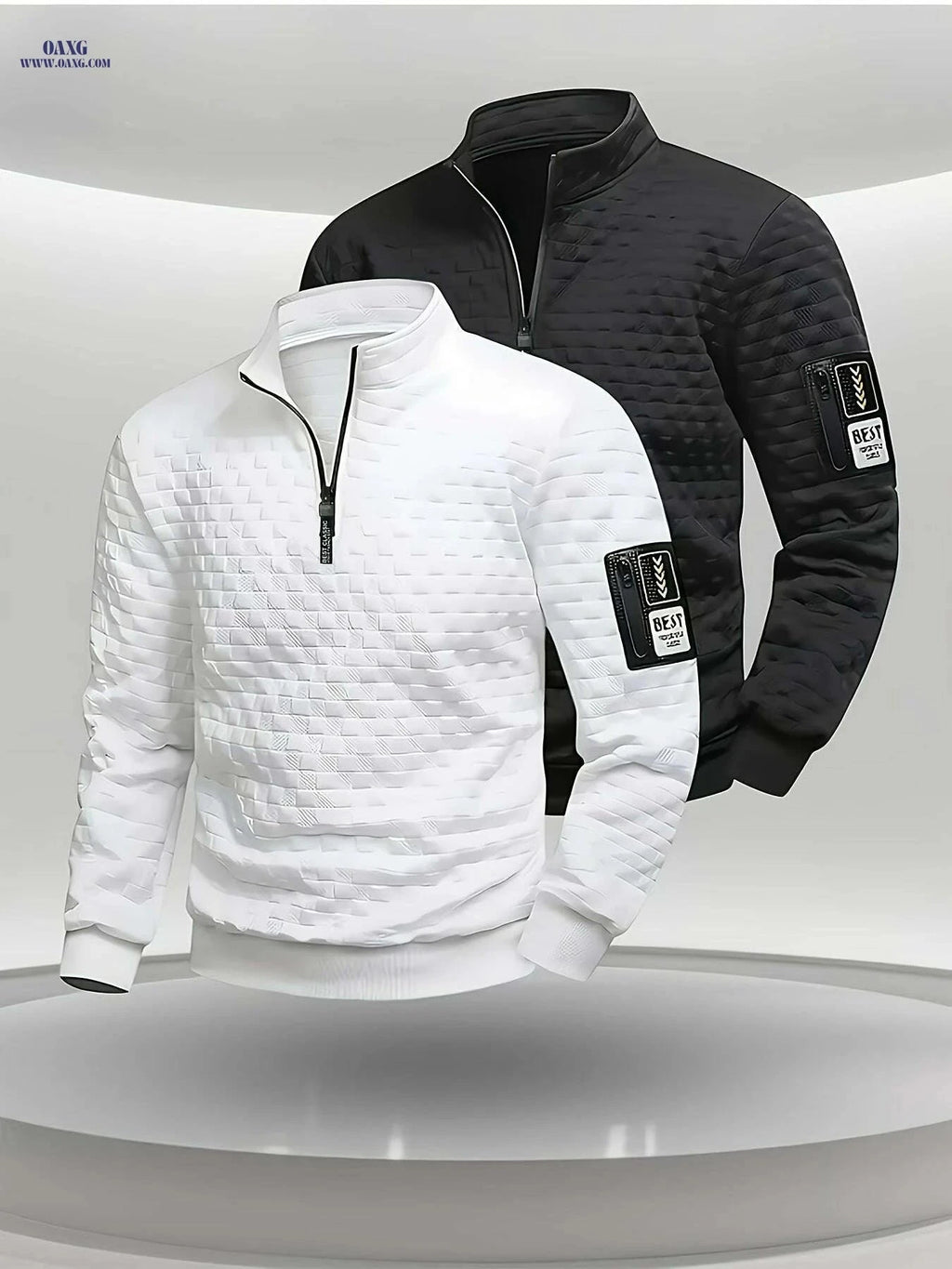 OBM Men's Full-Zip Henley Jacket - All-Season Casual Outerwear   OAXG Black / S