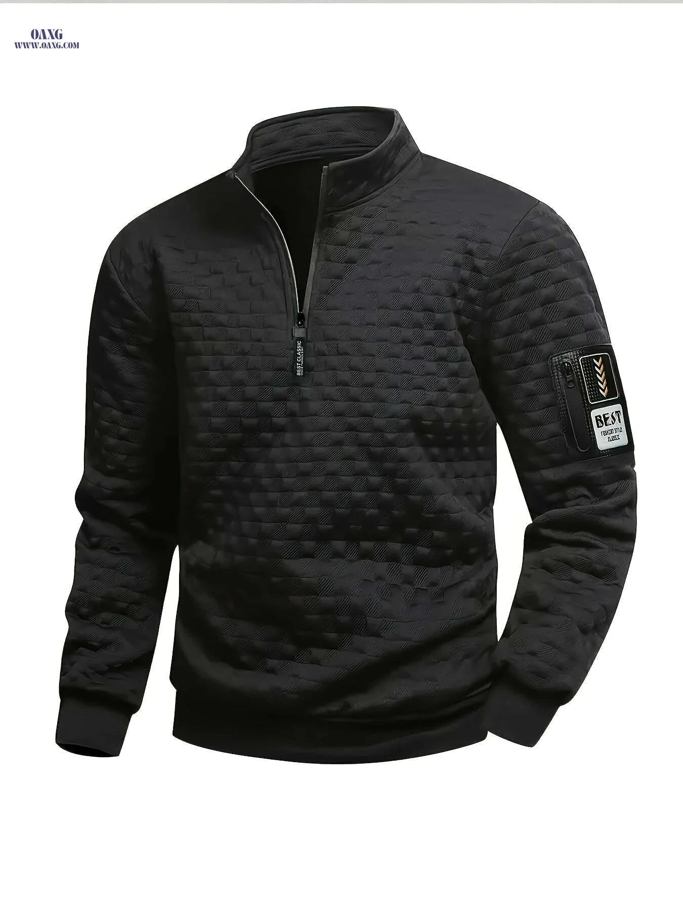 OBM Men's Full-Zip Henley Jacket - All-Season Casual Outerwear   OAXG Black / S