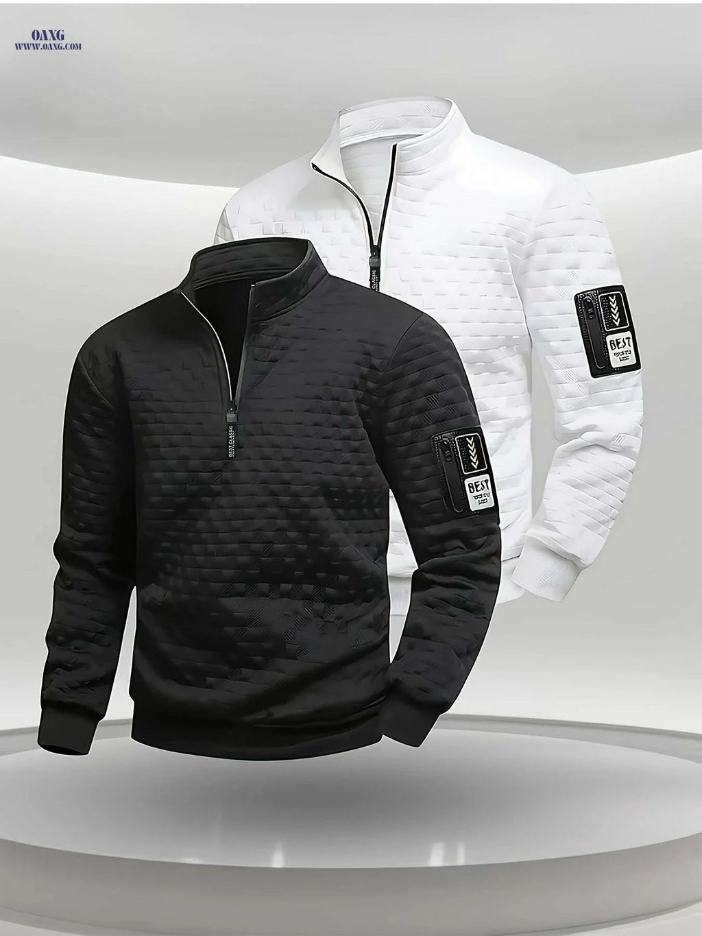 OBM Men's Full-Zip Henley Jacket - All-Season Casual Outerwear   OAXG Black / S