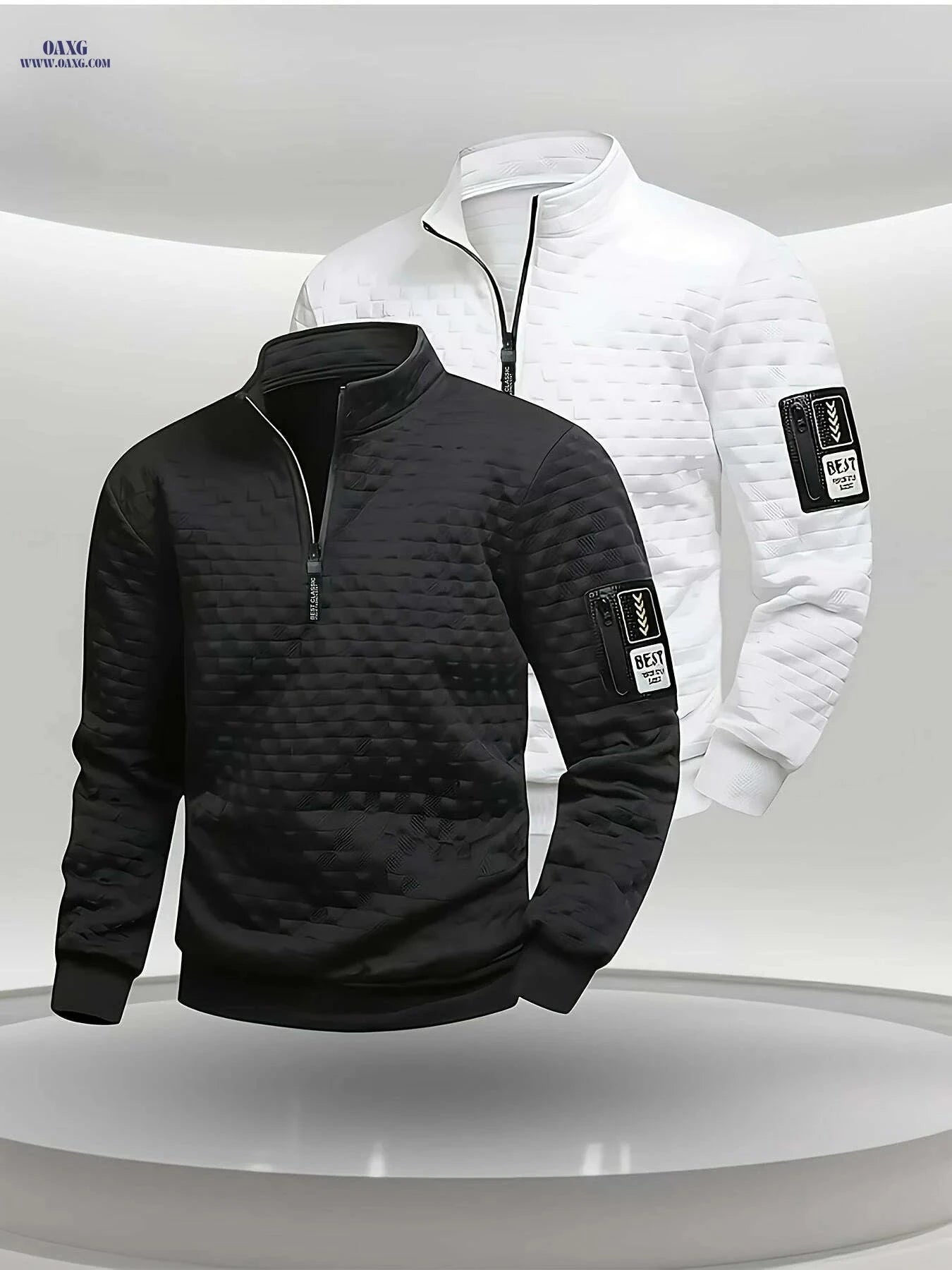 OBM Men's Full-Zip Henley Jacket - All-Season Casual Outerwear   OAXG Black / S