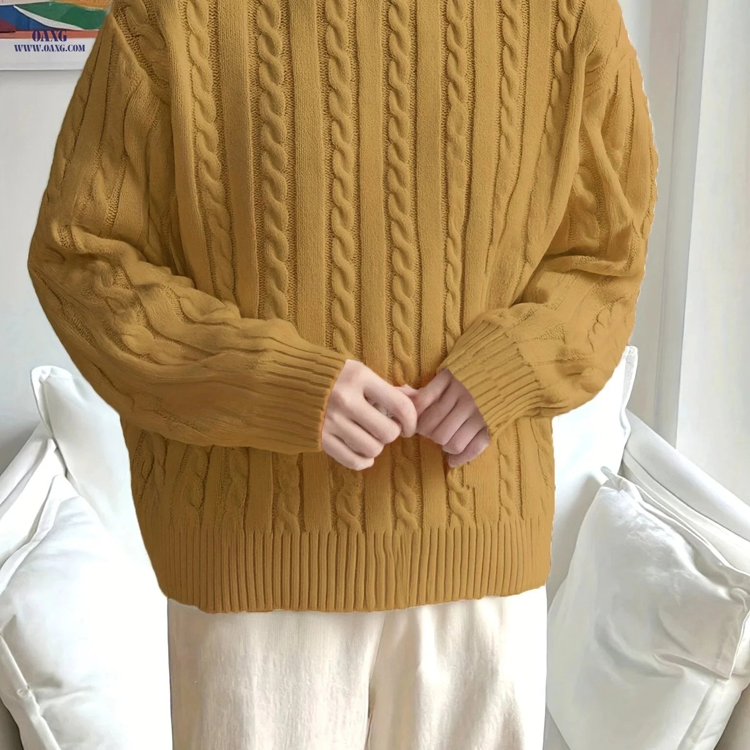 OBM Men’s Loose Fit Sweater - Trendy Round Neck for Fall/Winter   OAXG 