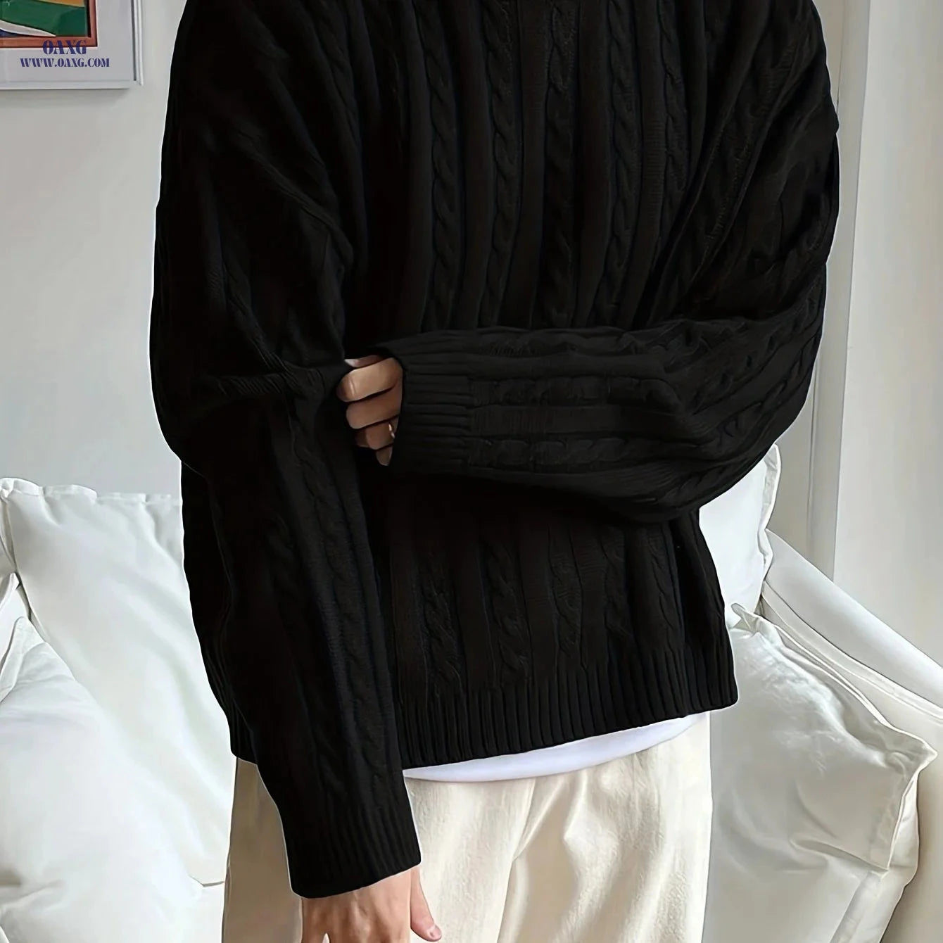 OBM Men’s Loose Fit Sweater - Trendy Round Neck for Fall/Winter   OAXG 