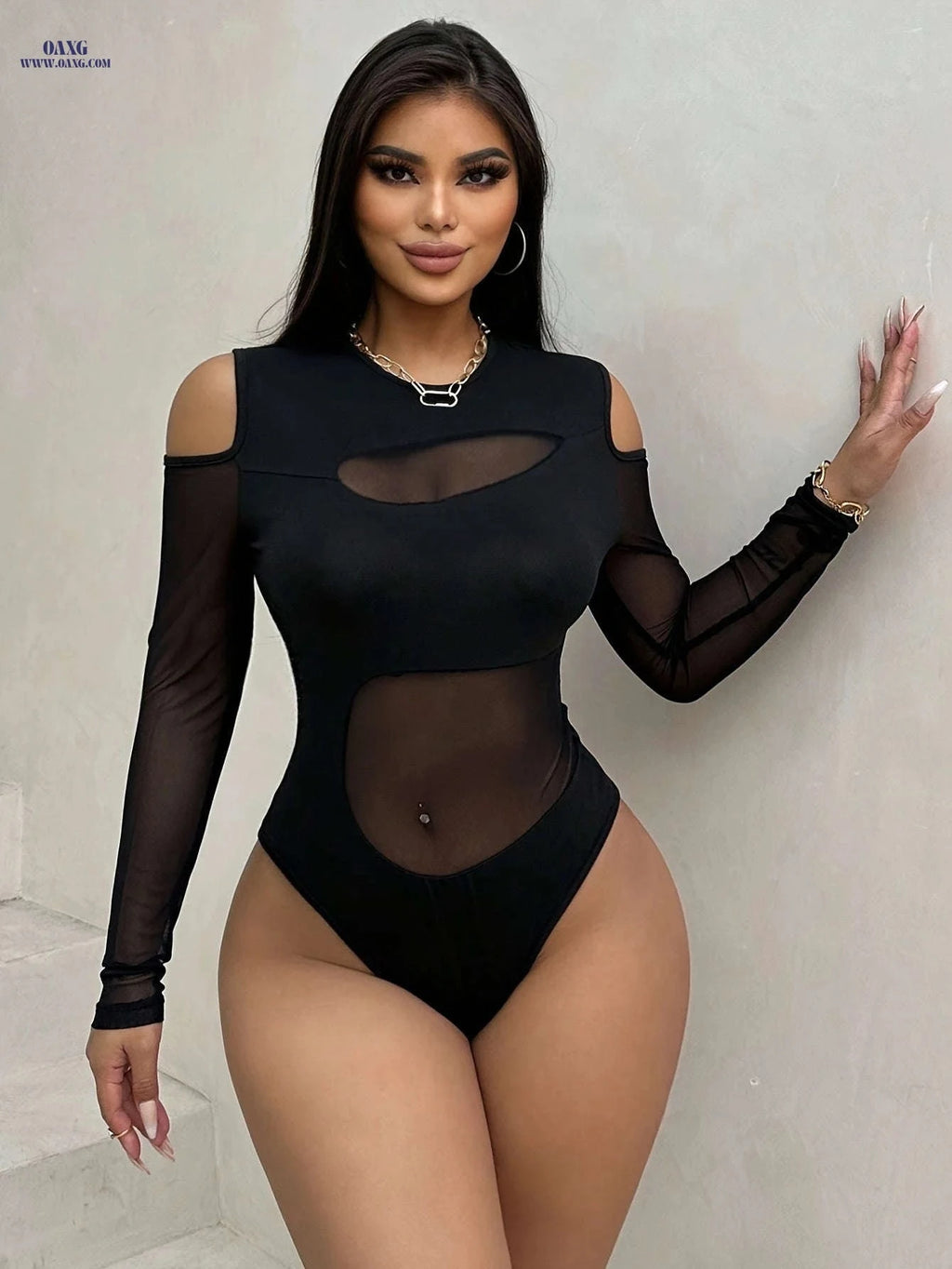 Off-Shoulder Sexy Bodysuit - Semi-Transparent Elegant Design   OAXG 