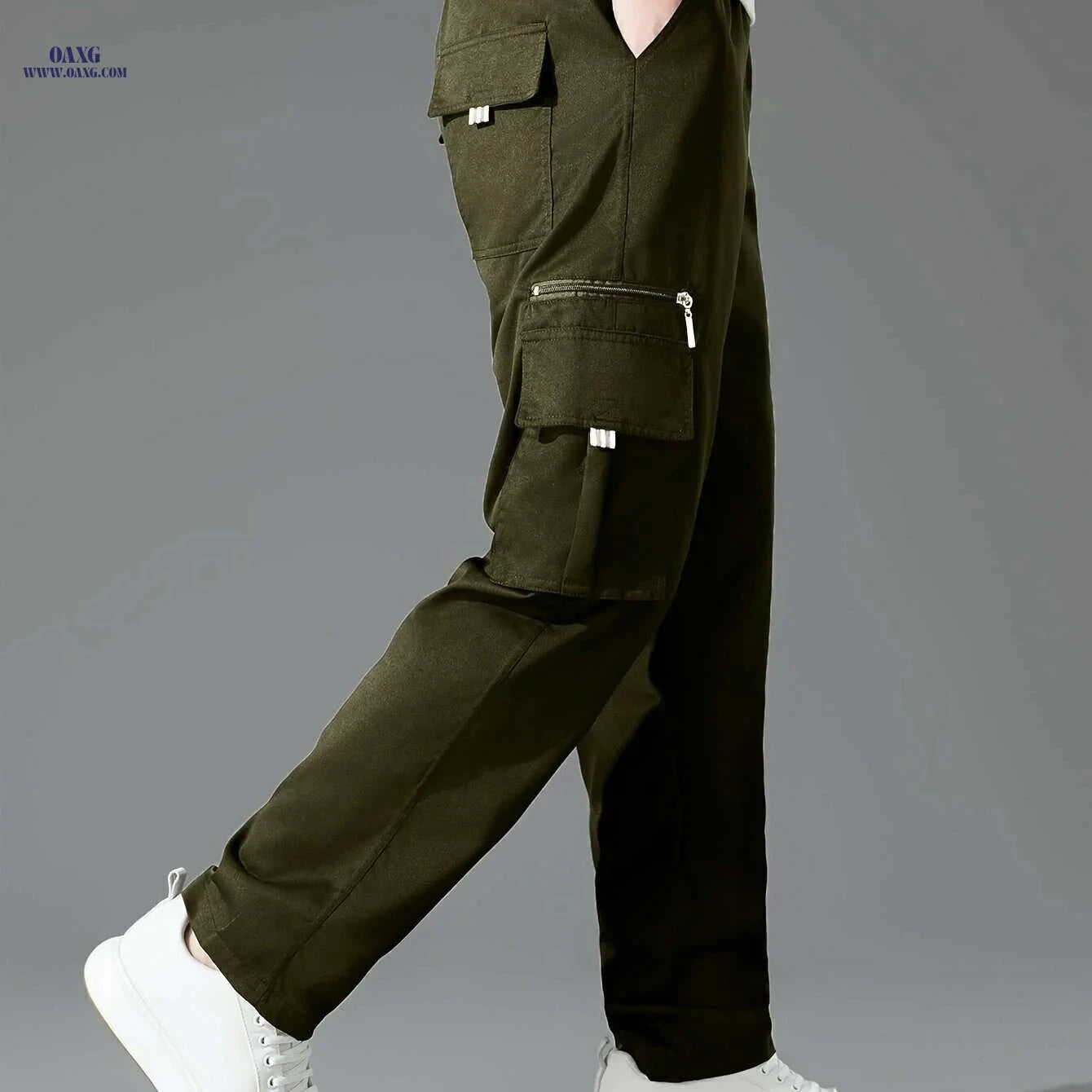 Olive Green Cargo Pants for Men - Loose Fit, Multiple Pockets Style   OAXG 
