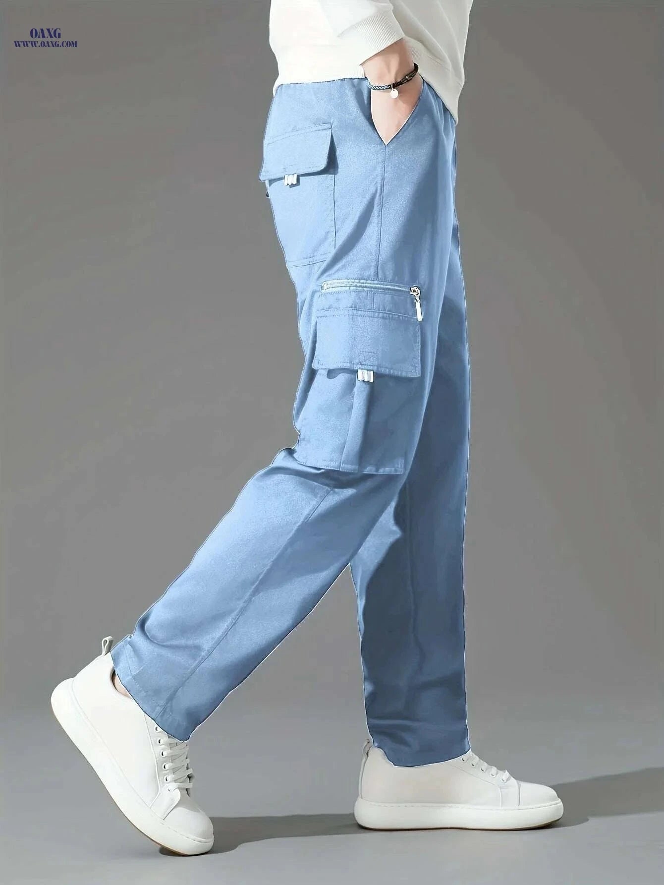 Olive Green Cargo Pants for Men - Loose Fit, Multiple Pockets Style   OAXG Royal Blue / S