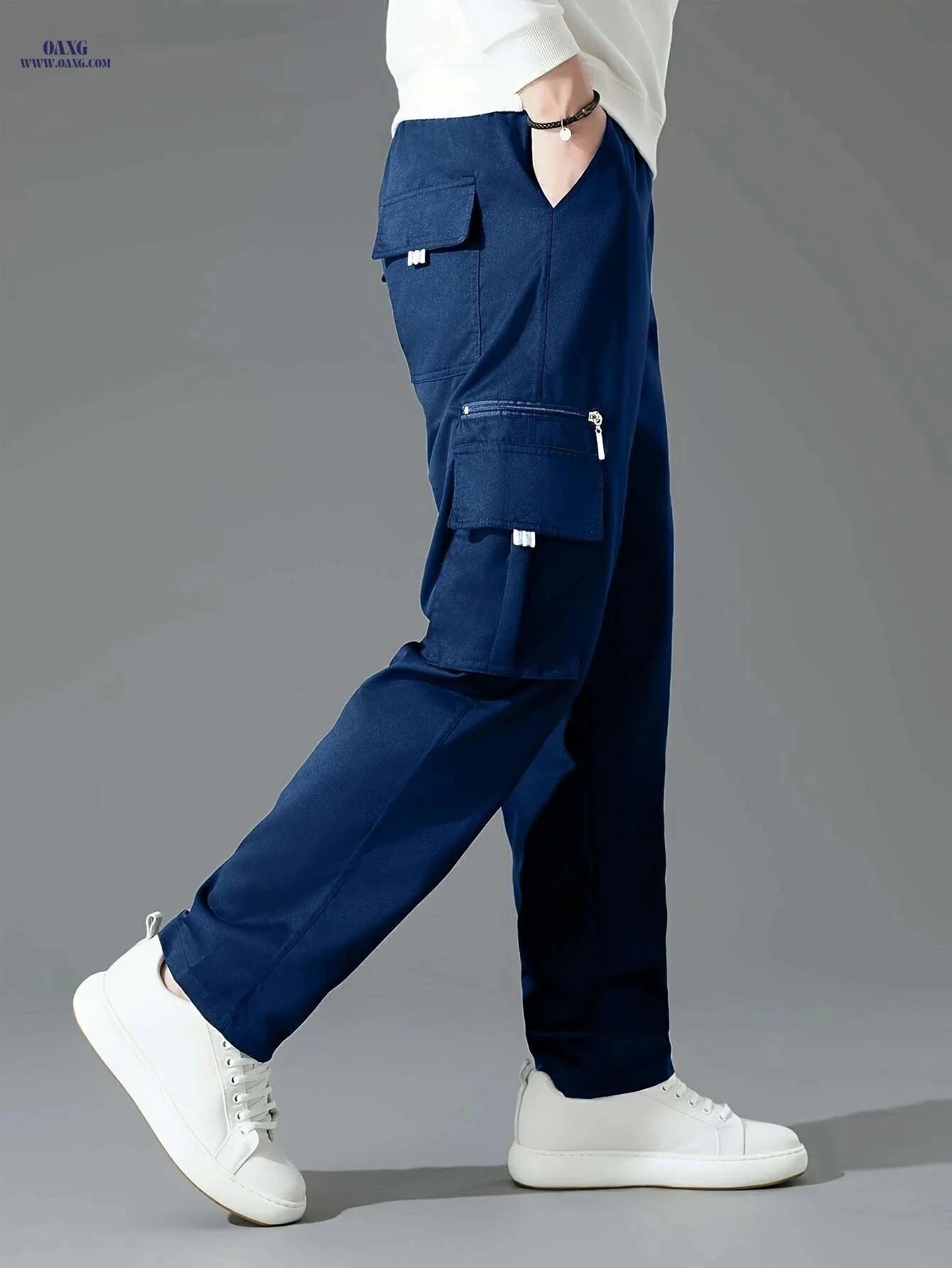 Olive Green Cargo Pants for Men - Loose Fit, Multiple Pockets Style   OAXG Royal Blue / S