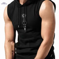 Olive Green Sleeveless Hoodie - Men's Casual Summer Top, Geometric Print   OAXG Black / S