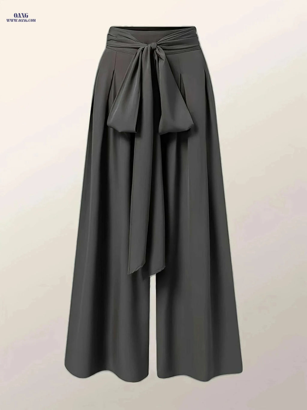Olive Green Wide-Leg Trousers - Belted Waist for Casual & Office   OAXG 