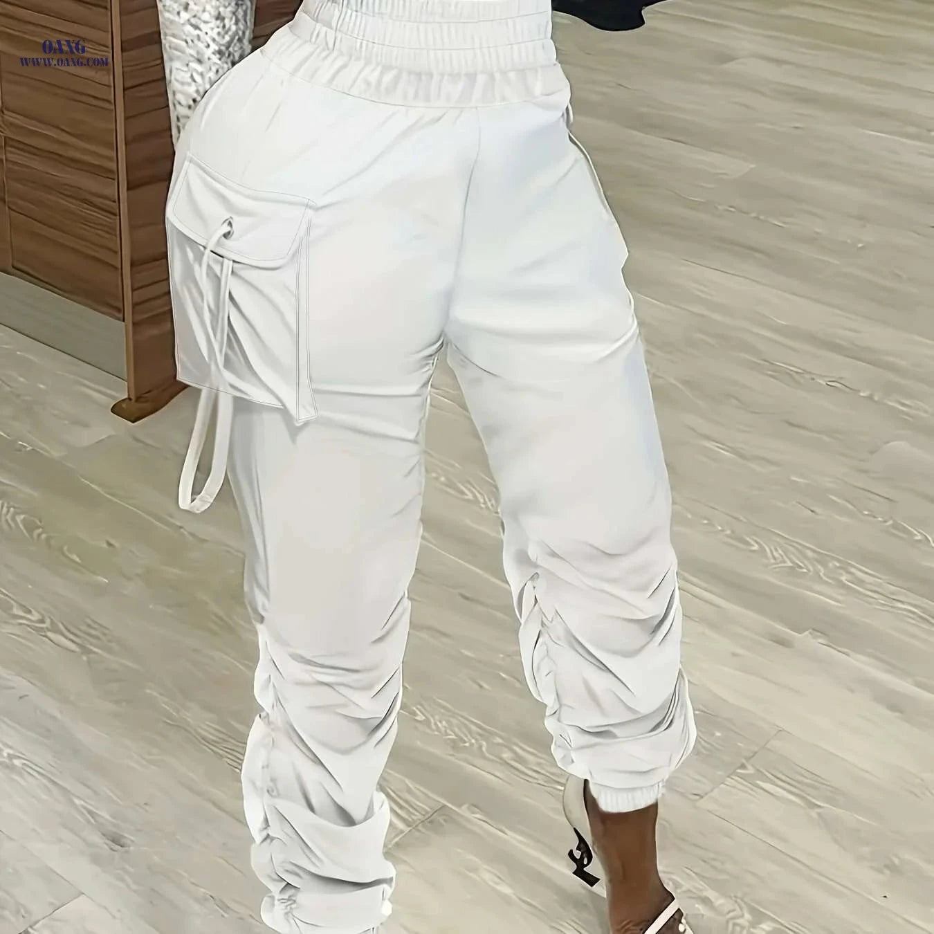 Olive Green Women's Cargo Pants - Straight Fit, Casual Polyester Style   OAXG 
