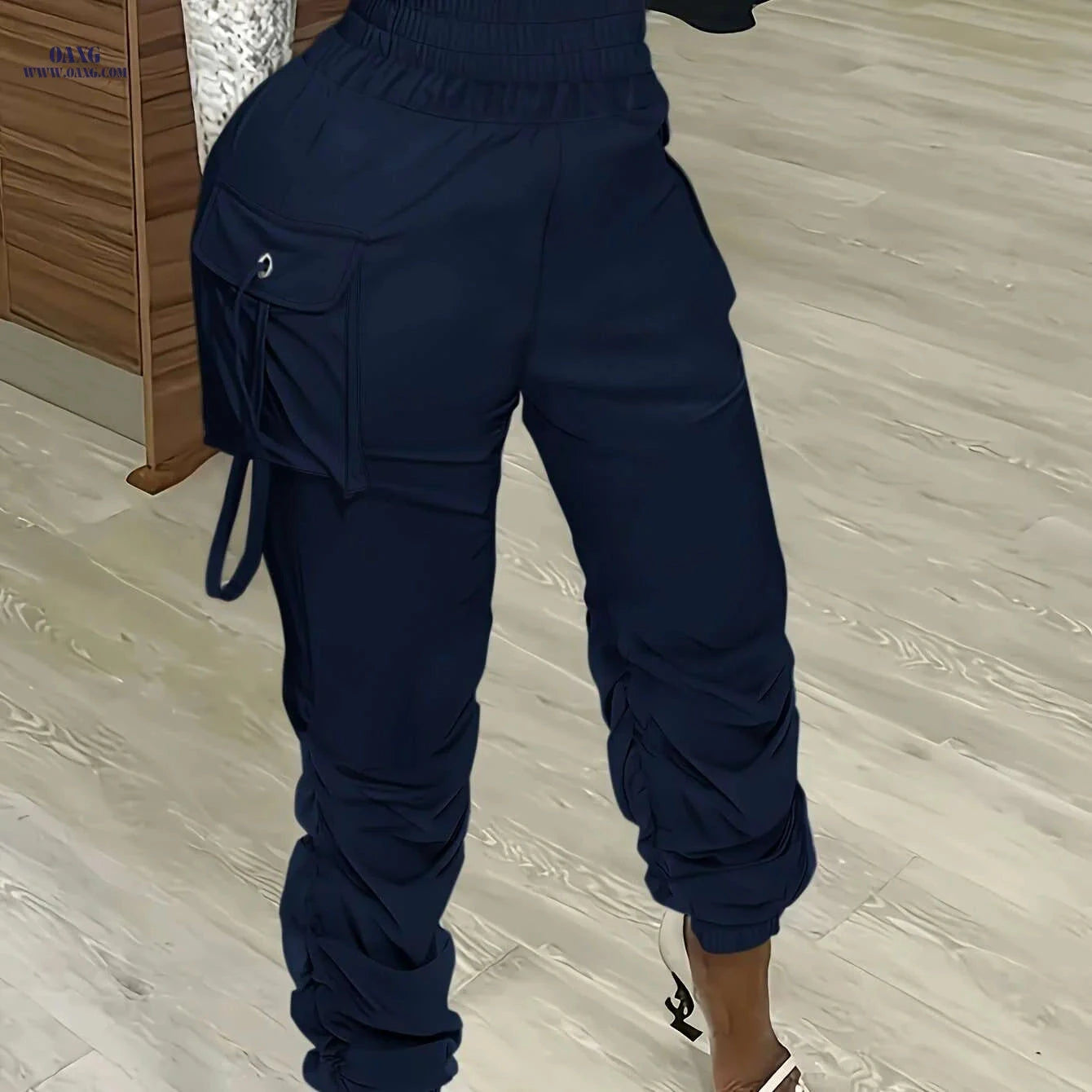Olive Green Women's Cargo Pants - Straight Fit, Casual Polyester Style   OAXG White / S