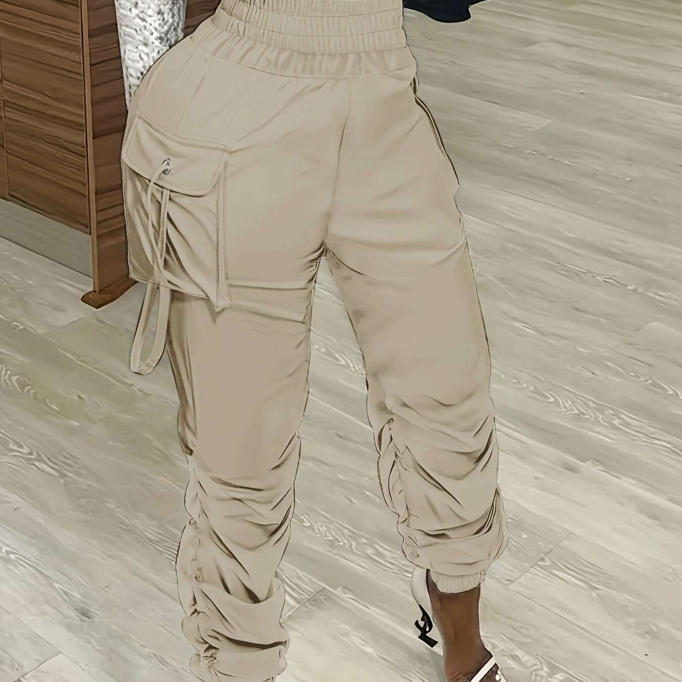 Olive Green Women's Cargo Pants - Straight Fit, Casual Polyester Style   OAXG White / S