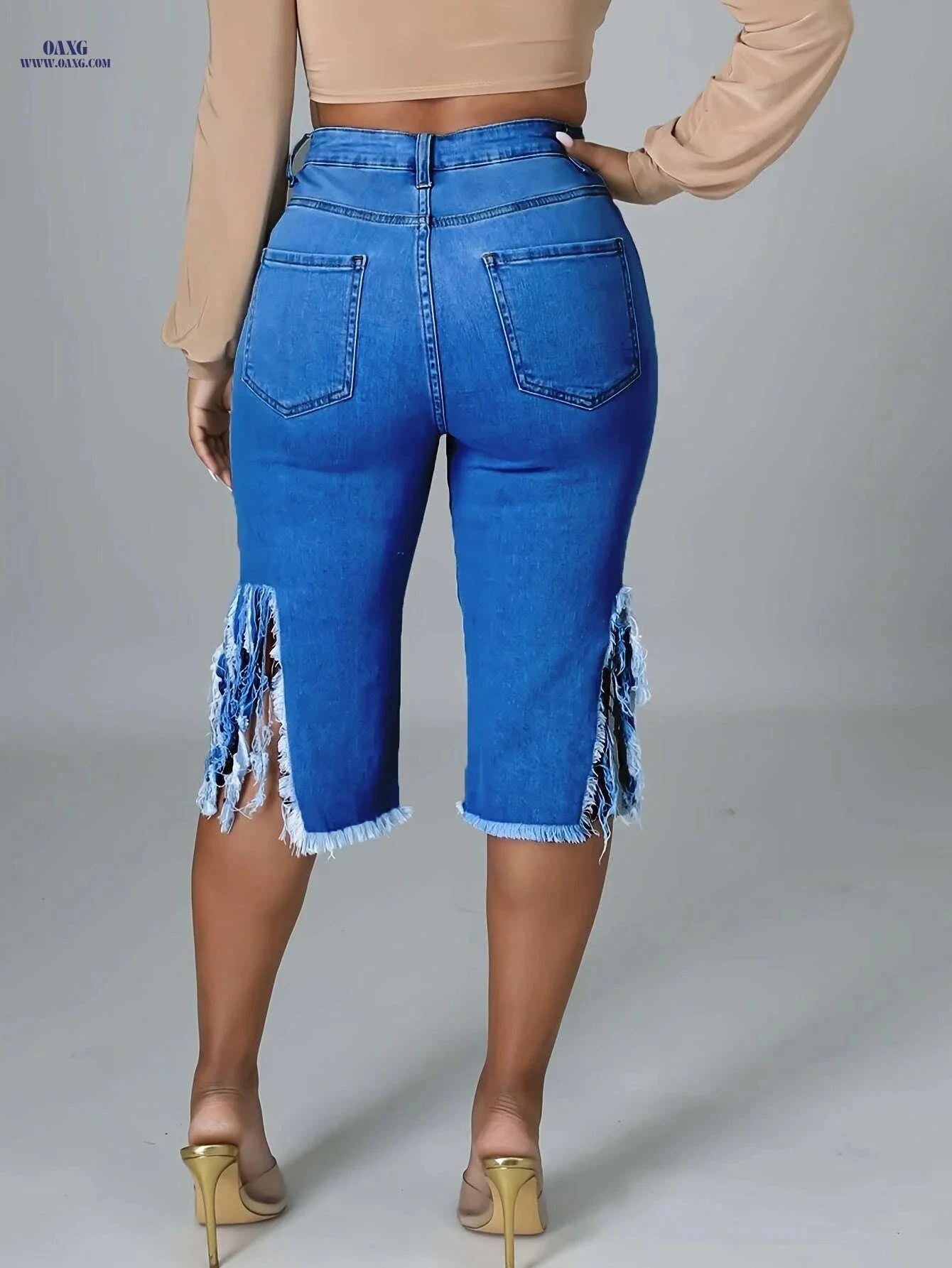 OLYJEN Trendy Distressed Denim Shorts - Fringe Hem for Women   OAXG 