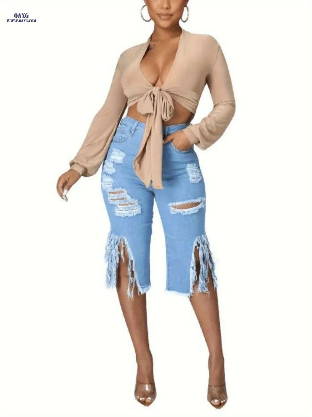 OLYJEN Trendy Distressed Denim Shorts - Fringe Hem for Women   OAXG 