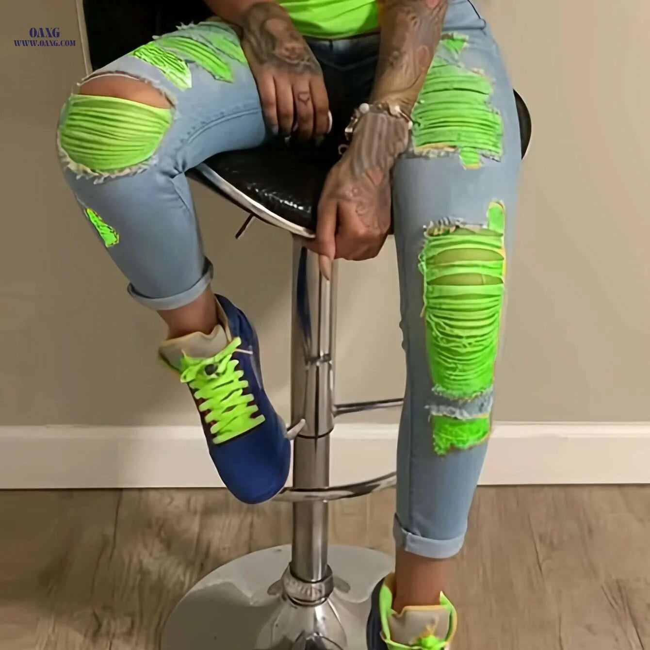OLYJEN Yellow Distressed Skinny Jeans - Women’s Ripped Denim Pants   OAXG 