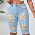 OLYJEN Yellow Ripped Mid-Length Pants - Slim Fit Bermuda Jeans   OAXG 