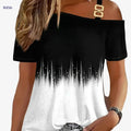 Ombre Print Slant Shoulder T-shirt - Elegant Summer Top for Women   OAXG Black / S