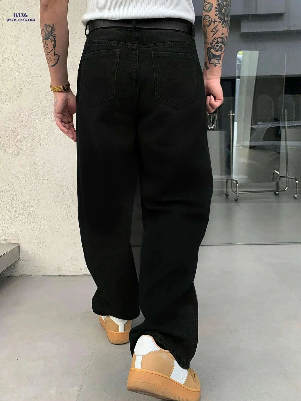 One American Street Style Loose Jeans - Unisex, Casual Comfort   OAXG Black / XS