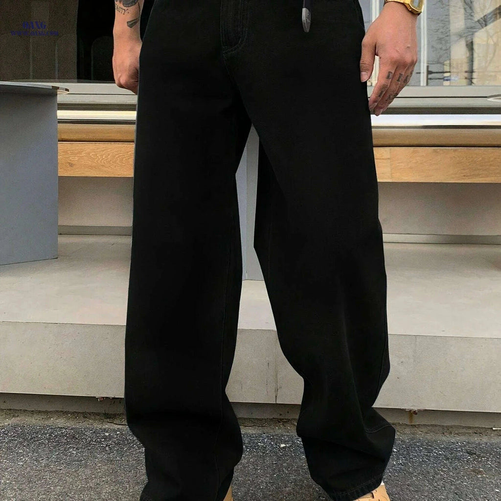 One American Street Style Loose Jeans - Unisex, Casual Comfort   OAXG Black / XS