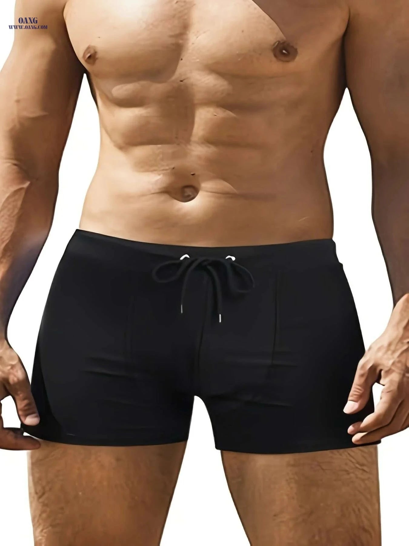 OUDASI Men's Solid Color Skinny Sports Shorts - High Stretch & Drawstring   OAXG Black / S