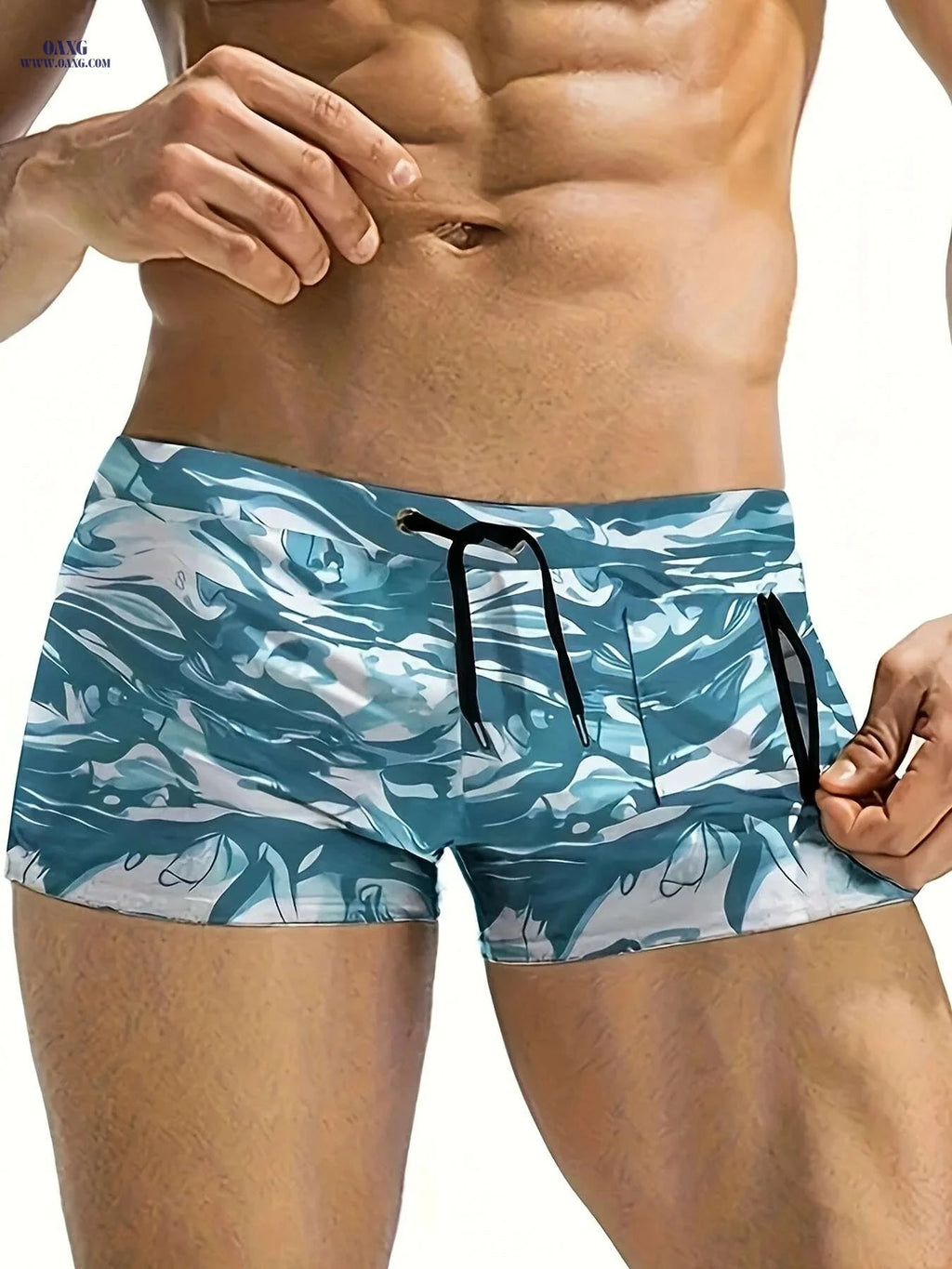 OUDASI Stylish Men's Swim Trunks - Low-Rise, Unique Print Design   OAXG Sky Blue / S