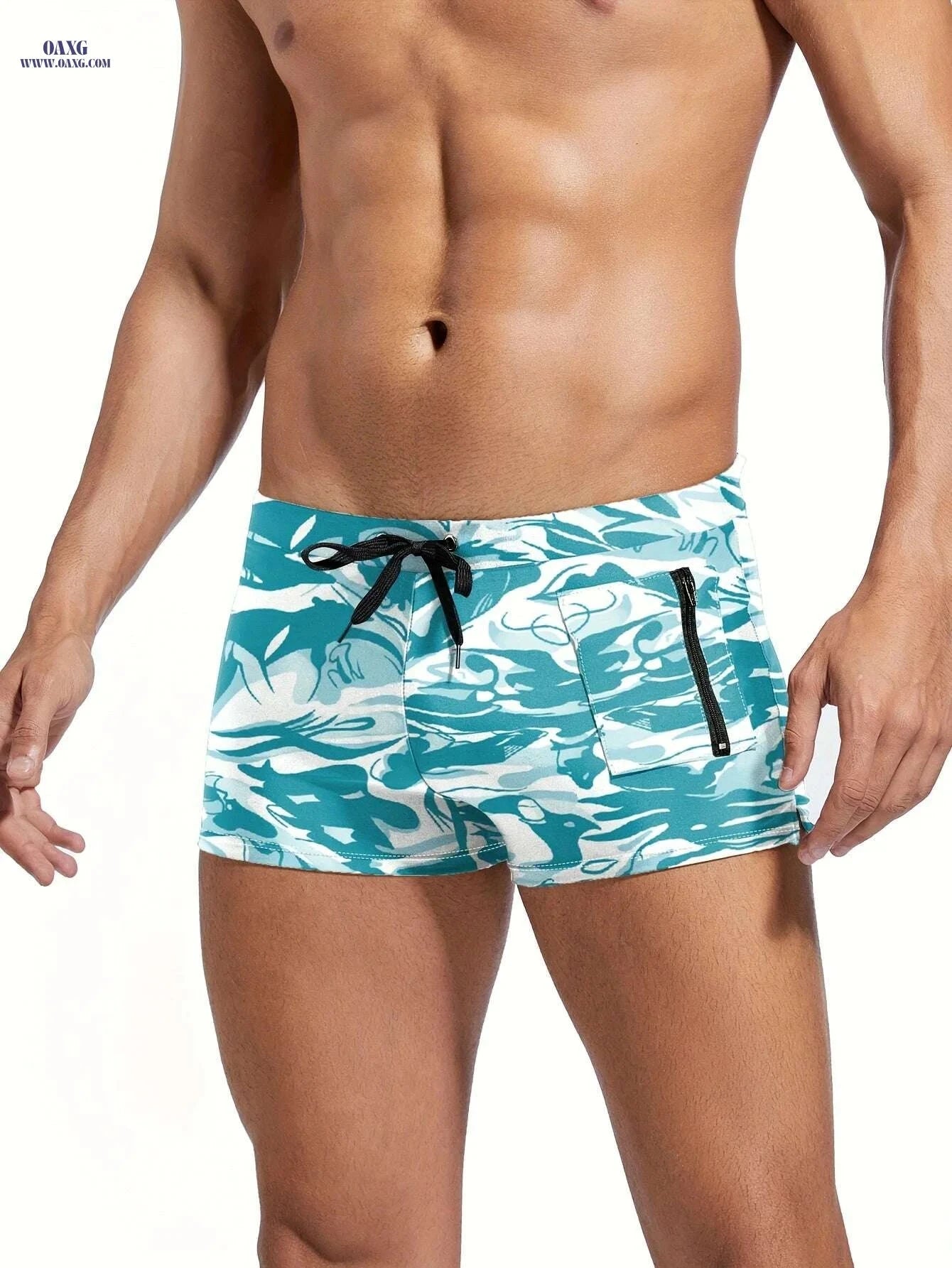 OUDASI Stylish Men's Swim Trunks - Low-Rise, Unique Print Design   OAXG Sky Blue / S