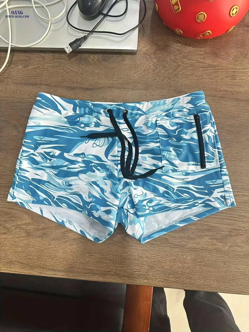 OUDASI Stylish Men's Swim Trunks - Low-Rise, Unique Print Design   OAXG Sky Blue / S