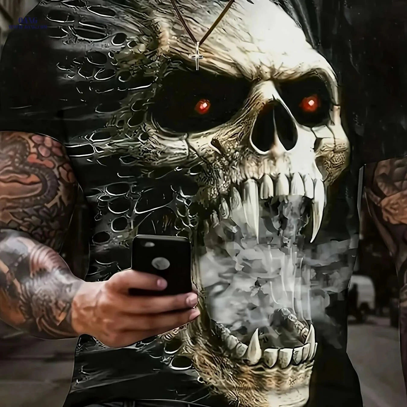 Oversized Horror Skull T-Shirt for Men - Casual Short Sleeve Tee   OAXG 