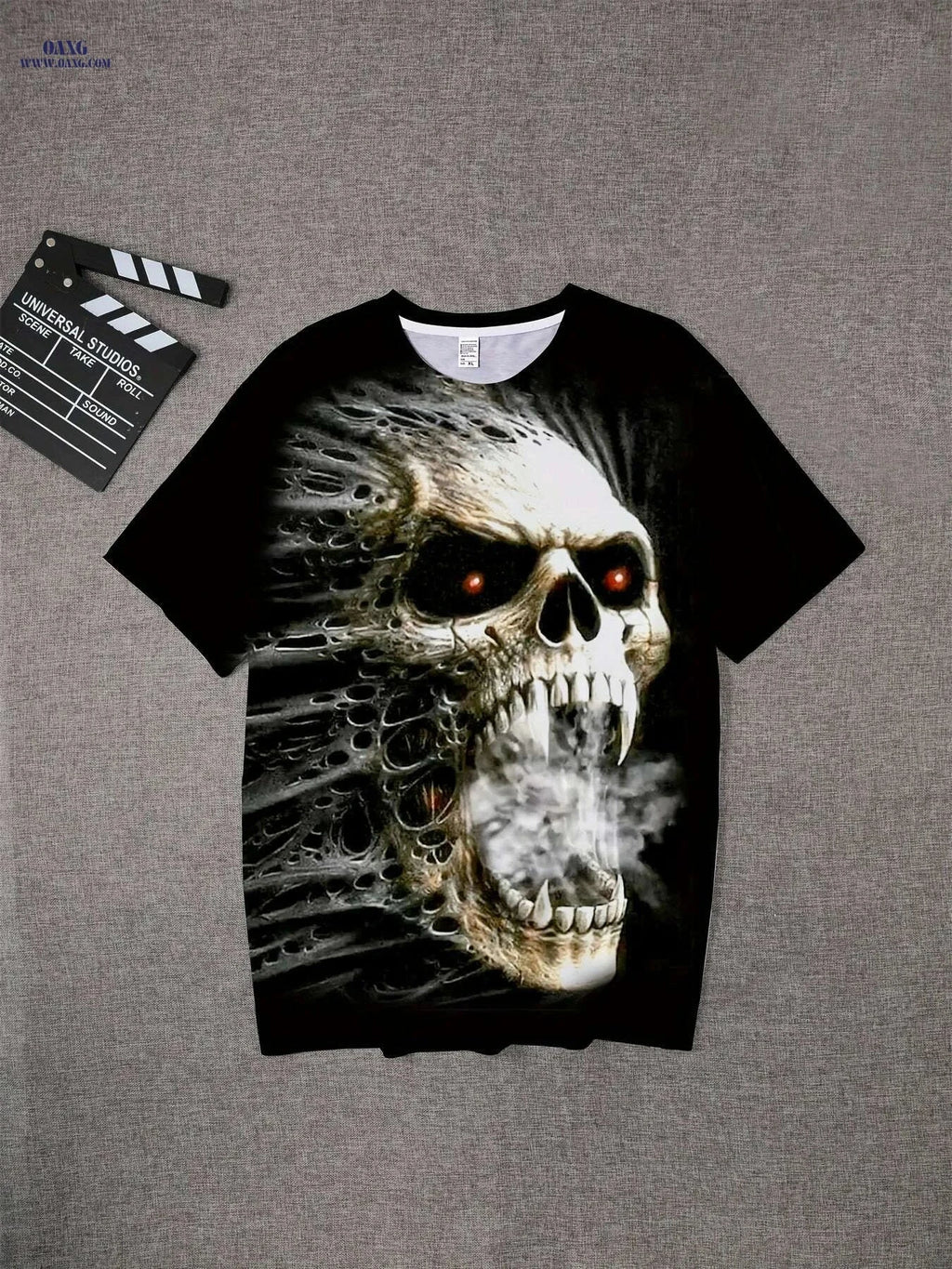 Oversized Horror Skull T-Shirt for Men - Casual Short Sleeve Tee   OAXG 