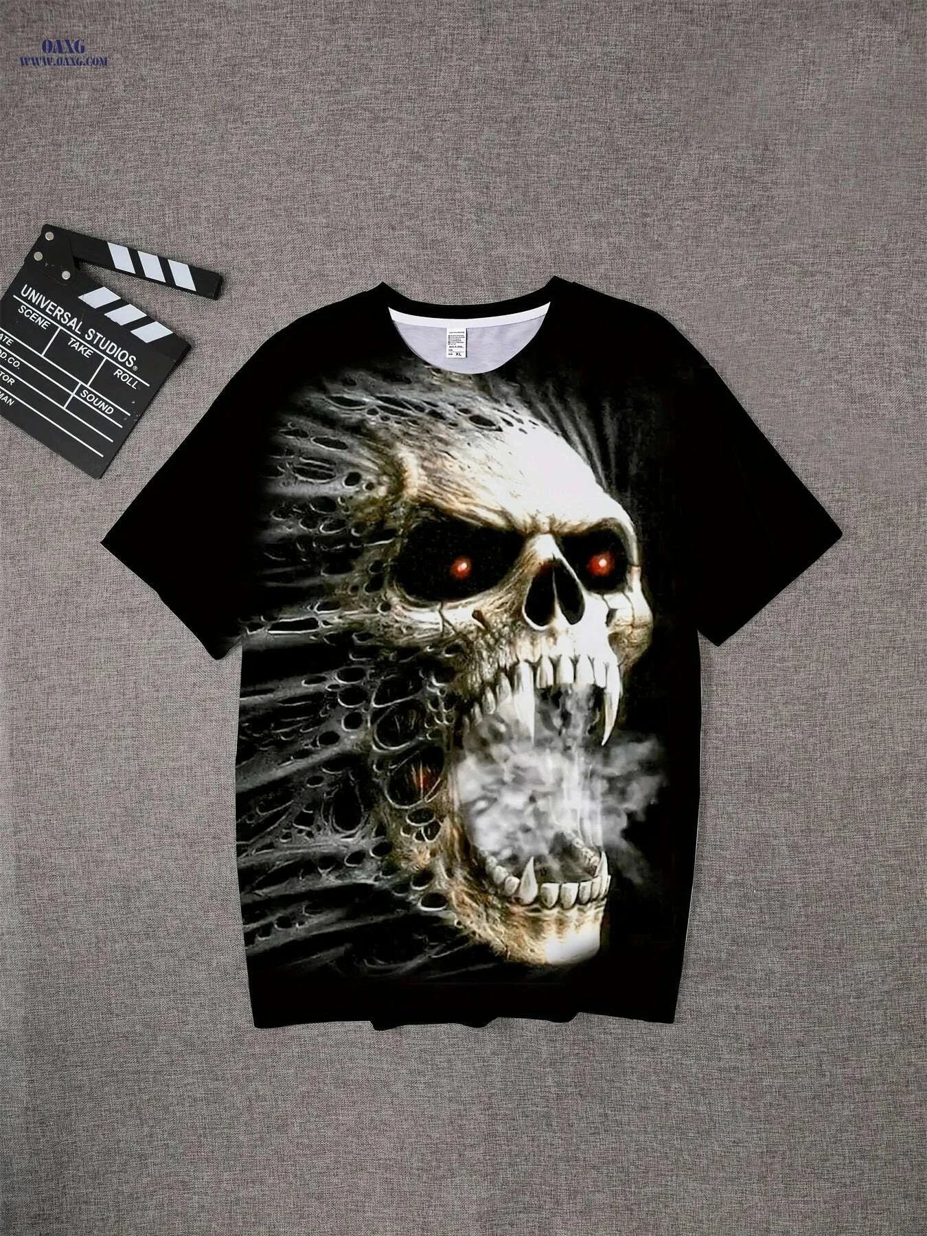 Oversized Horror Skull T-Shirt for Men - Casual Short Sleeve Tee   OAXG 