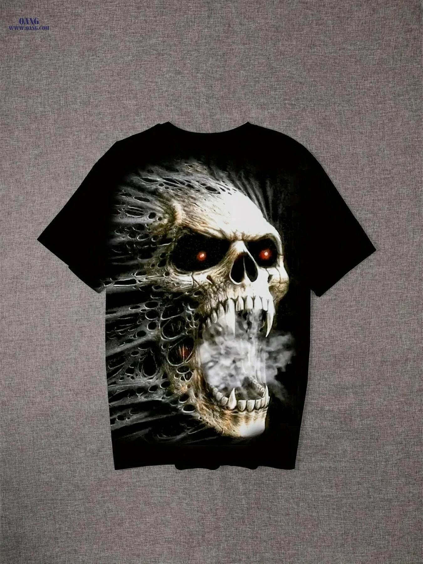 Oversized Horror Skull T-Shirt for Men - Casual Short Sleeve Tee   OAXG 