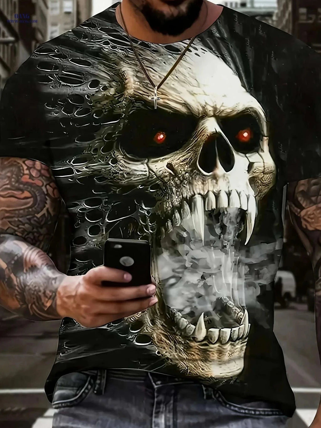 Oversized Horror Skull T-Shirt for Men - Casual Short Sleeve Tee   OAXG White / S