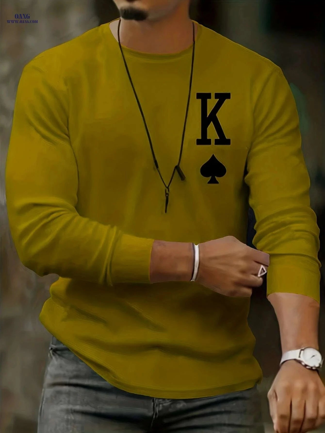 Oversized Mustard T-Shirt with K-King Print - Casual & Comfy Fit   OAXG White / S