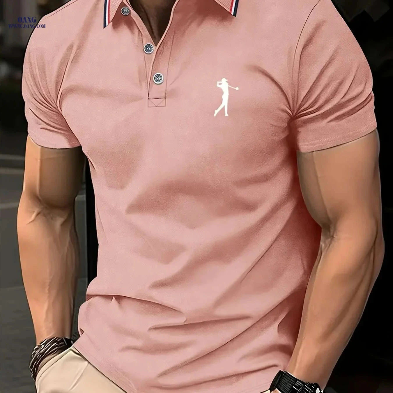 PALISBURTON Men's Red Golf Polo Shirt - Casual Short Sleeve Fit   OAXG 